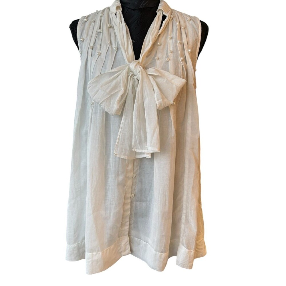 Anthropologie Boho Chic  PoetCore - Ivory Pearl-Embellished Babydoll Top XS